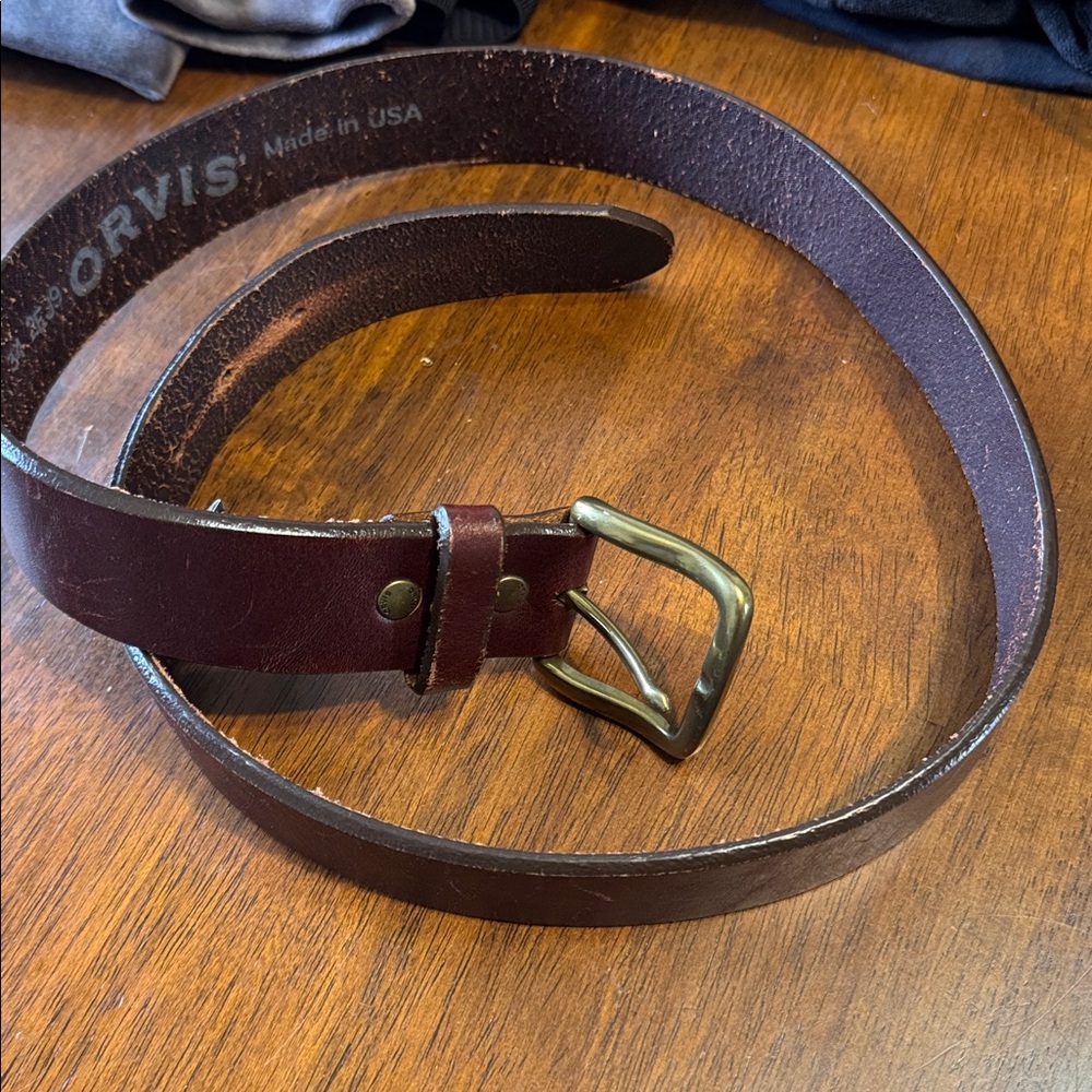 Orvis Men’s Brown Leather Belt with Brass Buckle – Size 34 - Picture 2 of 10